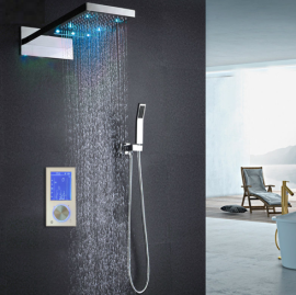 Digital Display Touch Control Panel Ceiling Mount Rainfall and Waterfall LED Shower Set