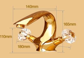 Dual Crystal Handle Deck Mount Gold Bathroom Faucet