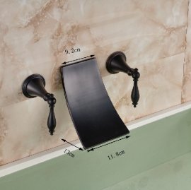 Dual Handle Wall Mount Waterfall Bath-Tub Sink Faucet Oil Rubbed Bronze