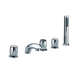Triple Handle Chrome Finished Romen Tub Faucet with Handheld Shower