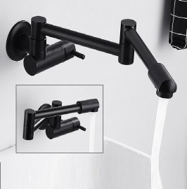 Juno Wall Mount Black 360 Degree Rotate Kitchen Sink Faucet
