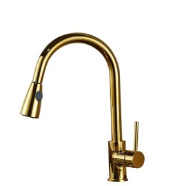 Gold-plate Single Hole Pull Out Faucet for Kitchen Basin