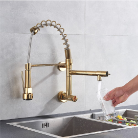 brushed nickel wall mount pull down kitchen faucet