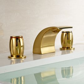 Gold Finish LED Bathroom Vessel Sink Faucet Mixer Tap