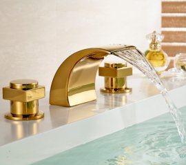 Gold Finish Waterfall Bathroom Bath Sink Faucet 