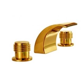 Lima Round Dual Handle Gold Chrome Deck Mount Waterfall Bathroom Sink Faucet 