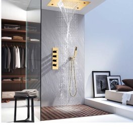 Juno Luxury Romote control LED Rainfall & Waterfall Concealed Gold Shower Set