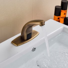 Juno Antique Brass Touchless Electric Wash Basin Tap Automatic Motion Sensor Bathroom Basin Faucet