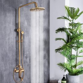 Juno Antique Brass Rain Shower System With Handheld Shower
