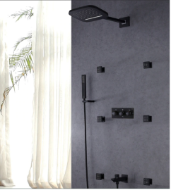 Juno Rain Waterfall Mixer Wall Mount Bathroom Shower with Handheld Shower & Body Jets
