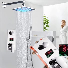 Juno Polished Gold 3 Way LCD Mixer Valve With Digital Display Bath Shower Faucet 