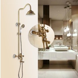 Hook Polished Brass Shower Head Extension Arm With Handheld Shower and Tub Spout