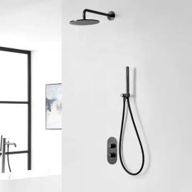 Juno Commercial Dark Gray Finish Wall Mounted Dual Handle Rain Shower System