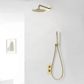 Juno Commercial Gold Finish Dual Handle Wall Mounted Rainfall Bathroom Shower Set