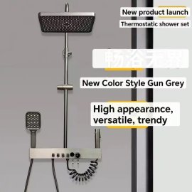 Juno Commercial Gun Gray Wall Mounted Digital Display Triple Handle Bathroom Shower Set