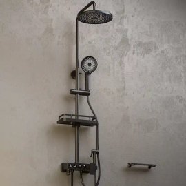 juno Commercial Light Gray Wall Mounted Single Handle Bathroom Shower Faucet Set