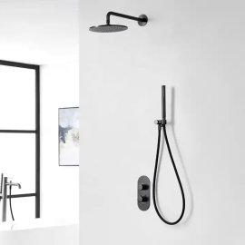 Juno Commercial Matte Black Finish Dual Handle Wall Mounted Luxury Bathroom Shower System