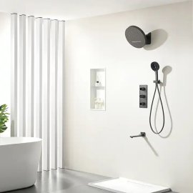 Juno Commercial Matte Black Wall Mounted Triple Handle Digital Bathroom Shower System