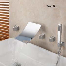 5 pc Bathtub Waterfall Polished Chrome Bathroom Faucet