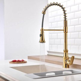 Juno Gold Deck Mounted Pull Out Kitchen Faucet 