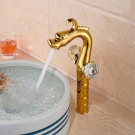 Juno Golden Long Neck Dragon Bathroom Faucet 