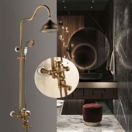 Classic Hook Polished Brass Shower Head Extension Arm With Handheld Shower With Mixer and Tub Spout
