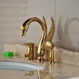 Juno Long Neck Gold Bathtub Swan Faucet with Hand Shower