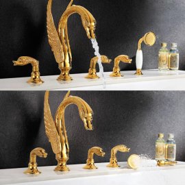 Juno Luxury Swan Contemporary Ceramic Gold Finish Bathtub Mixer