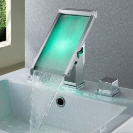 Juno Milan Deck Mounted Waterfall LED Bathroom Sink Faucet Set