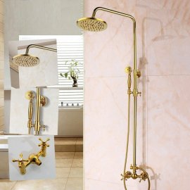 Juno Modern Design Round Rain Gold Brass Shower Mixer Shower with Hand Held Shower