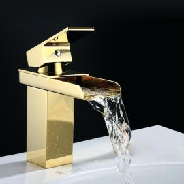 Juno Single Handle Deck Mount Waterfall Gold Bathroom Sink Faucet