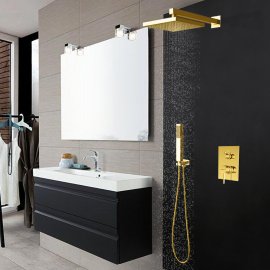Juno Square Wall Mount Gold Shower Head Set