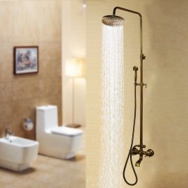 Stylish Wall Antique Brass Shower Head With Handheld Shower and Tub Spout 