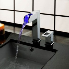Juno Temperature Control LED Bathroom Single Handle Two holes Brass Chrome Faucet Basin Mixer Tap