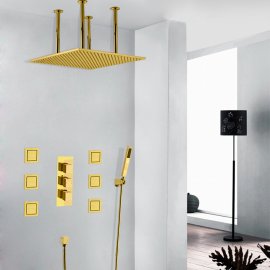 Juno Vanilla Gold Plated LED Large Rain Shower Head
