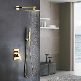 Juno Wall Mount Gold Shower Head Set with Handheld Shower