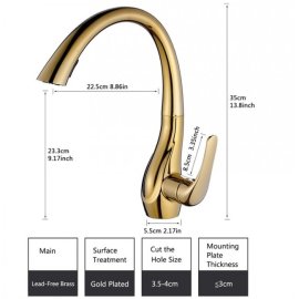 Natalie Gold Kitchen Sink Faucet Deck Mounted Single Handle Swivel Water Outlet Pull Out Spou