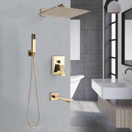 Large Adjustable Gold Rain Shower Set Mixer & Faucet With Handheld Shower
