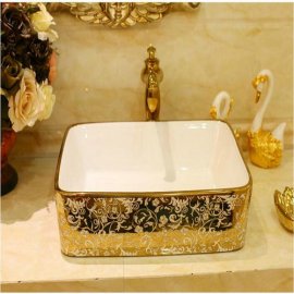 Mosaic Gold Luxurious Artistic Rectangular Wash Basin Bathroom Sink 