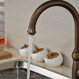 Antique Brass Single Handle Spout Rotating Kitchen Faucet