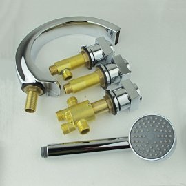 Juno New Design 5 Pcs Chrome Finish Brass Body Bathtub Shower Faucet Bathtub Waterfall Bath Tub Mixer with Hand Shower