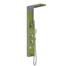Juno New Design Green Finish Stainless Steel Rainfall LED Shower Panel with Handheld Shower 4 Body Jets