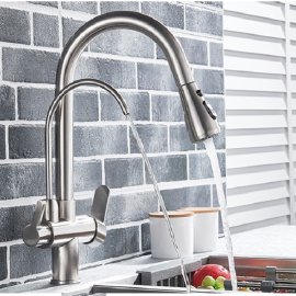 New Juno Brushed Touch Kitchen Faucet Deck Mount Swivel Dual Function Tap