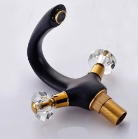 Oil Rubbed Bronze Dual Handles Deck Mounted Bathroom Vessel Sink Faucet