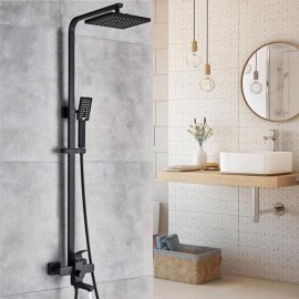 Rotatable Matte Black Wall Shower Faucet & Rain Shower Mixer With Handheld Shower