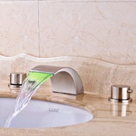 Round Widespread Black Finish Color Changing LED Bathtub Faucet