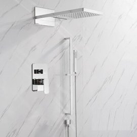 Juno Luxury Polished Chrome  Bathroom Thermostatic Rain Shower Faucet Set 