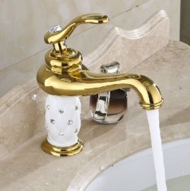 gold single handle bathroom sink faucet