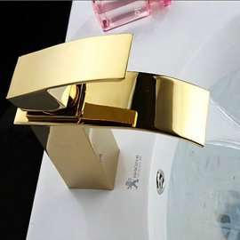 Gold Finish Deck Mount Bathroom Basin Sink Faucet
