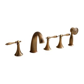 Solid Brass Antique Design Bathroom Bath-Tub Deck Mount Faucet with Handheld Shower